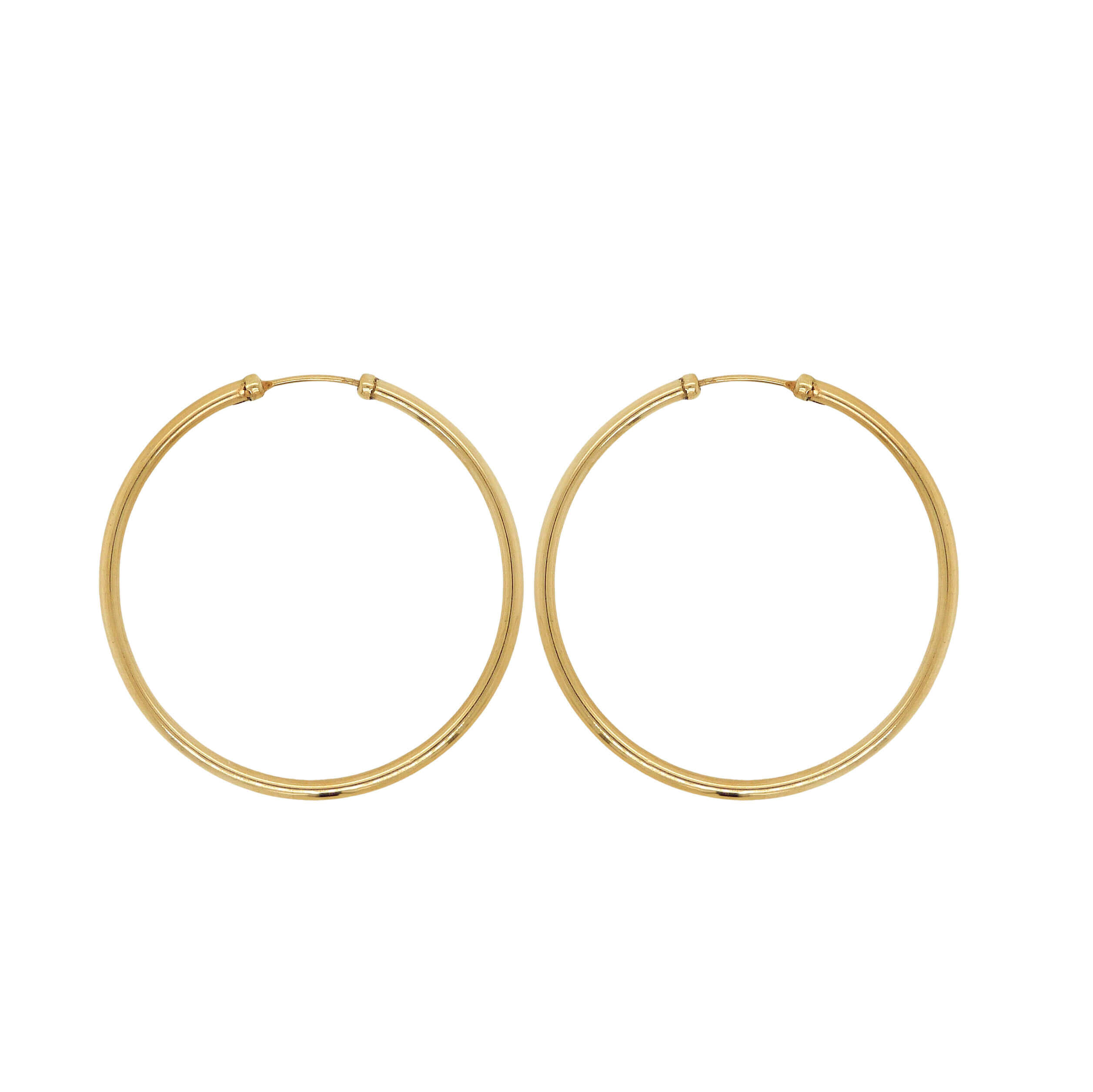 Pendientes aro tubo brillo lisos 30x2mm. oro 18k