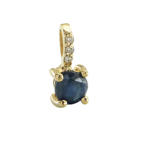 Colgante redondo zafiro 4 garras y diamantes oro 18k