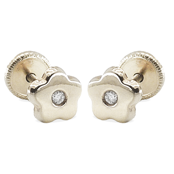 Pendientes forma de flor con diamante oro blanco 18k