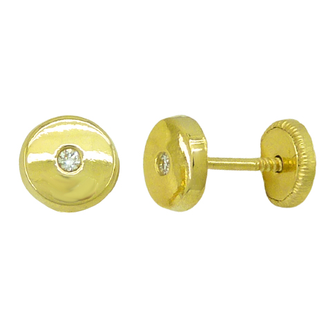 Pendientes redondos lisos brillo y diamantes oro 18k