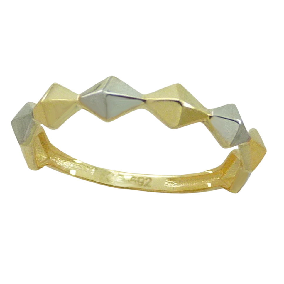 Anillo rombos brillo bicolor oro 18k