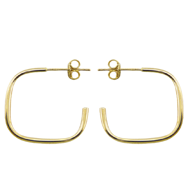 Pendiente aro abierto cuadrado brillo oro 18k