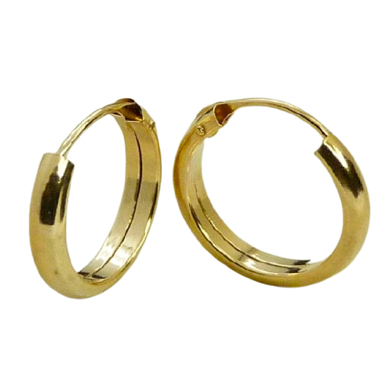 Pendientes aro media caña brillo medida de 11x2mm.oro 18k