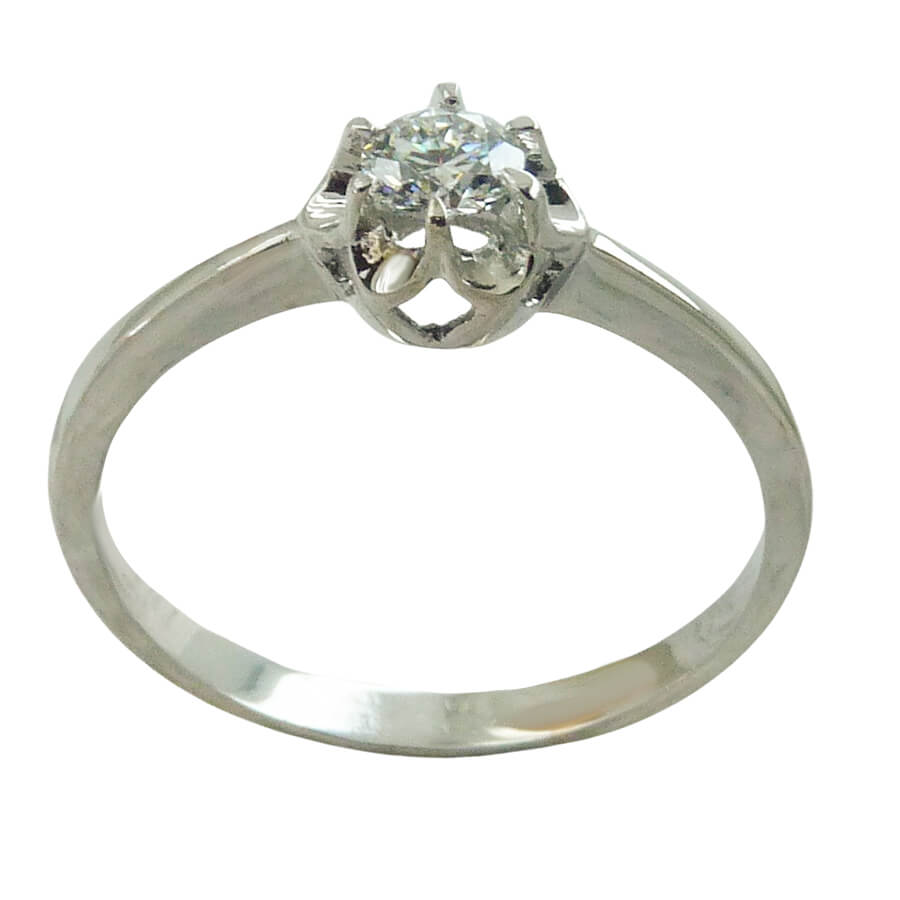 Anillo solitario brillo 6 garras y diamante oro blanco 18k