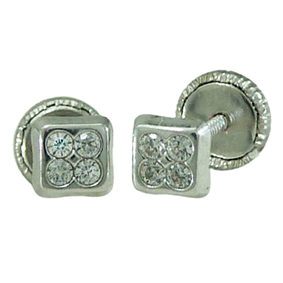 Pendientes con forma cuadrada con circonitas oro blanco 18k