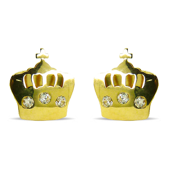 Pendientes corona grande brillo circonitas 8mm. oro 18k