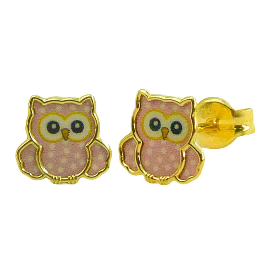 Pendientes de búho con esmalte oro de 18k