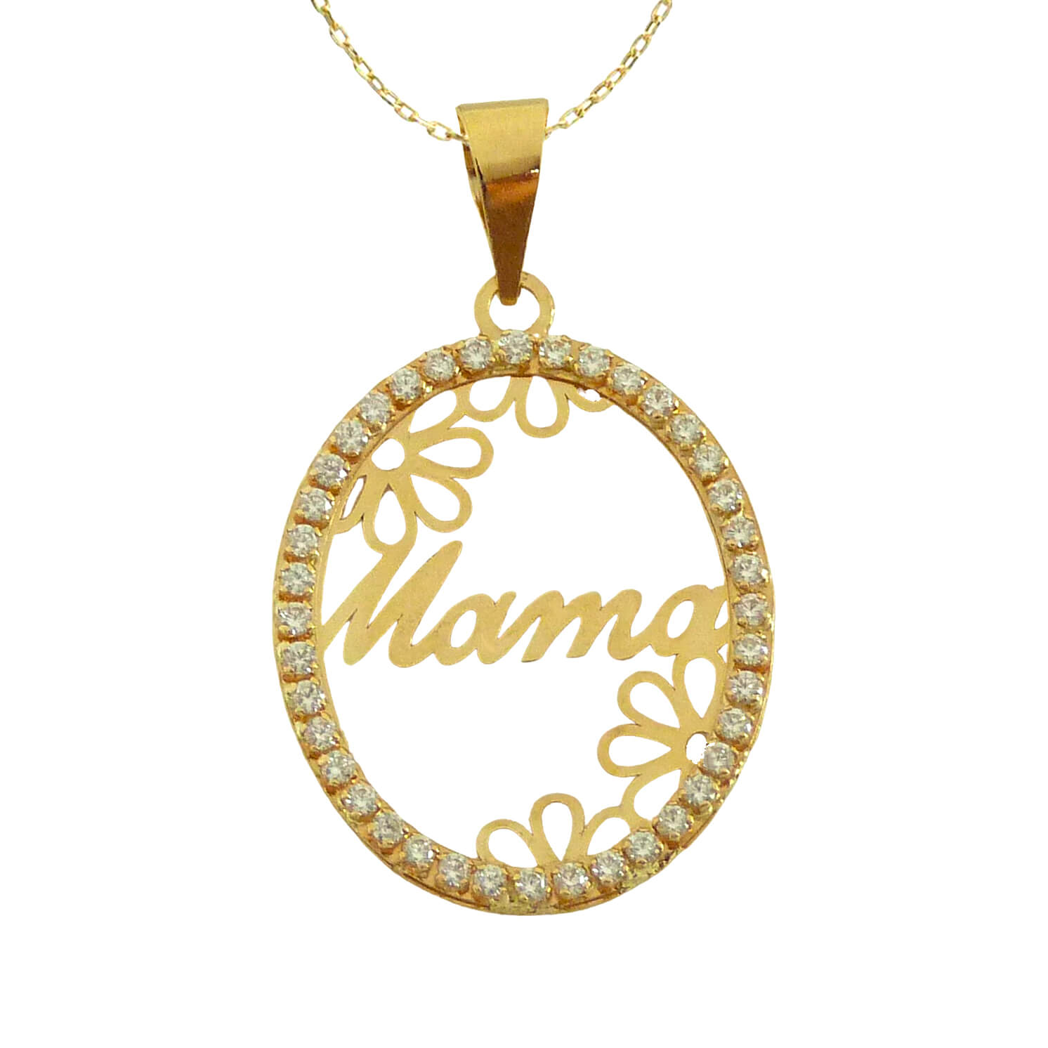 Gargantilla "mamá" oval con circonitas oro 18k