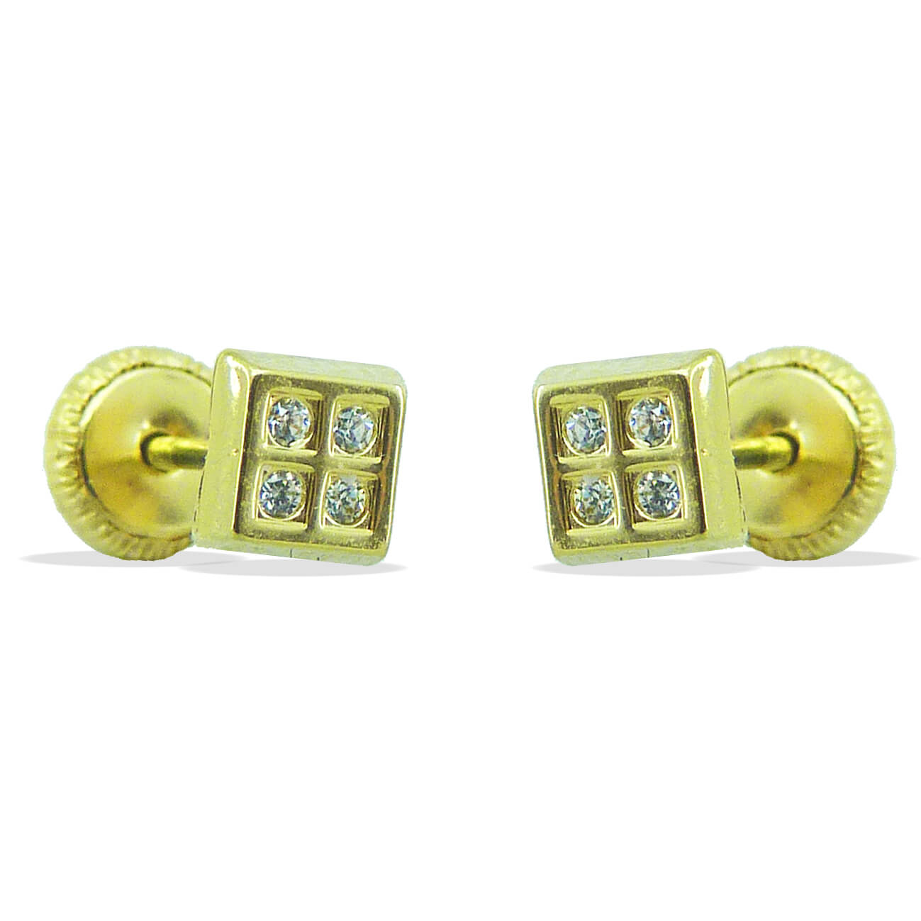 Pendientes cuadrados con circonitas oro 18k