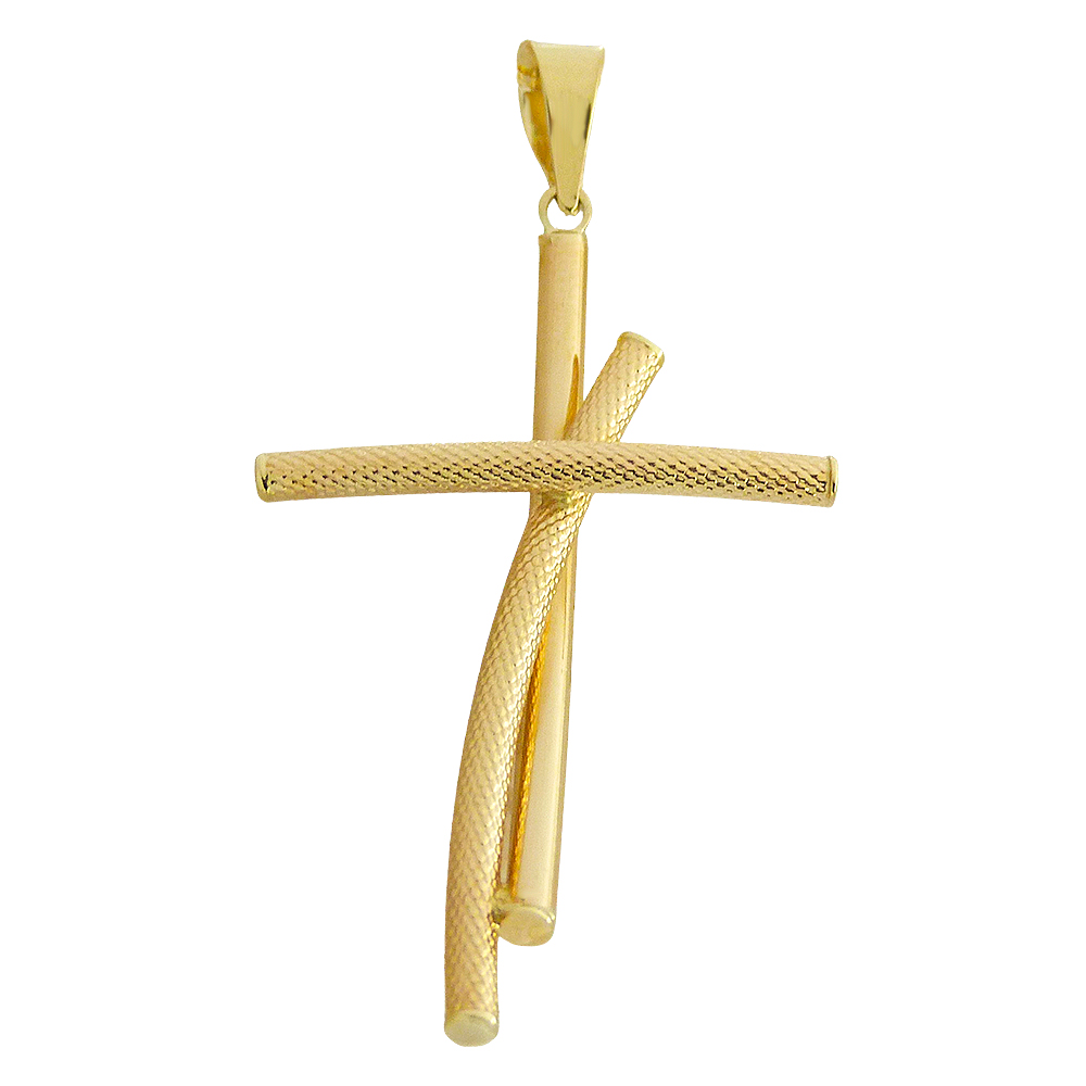 Colgante cruz doble de diseño tallada oro 18k