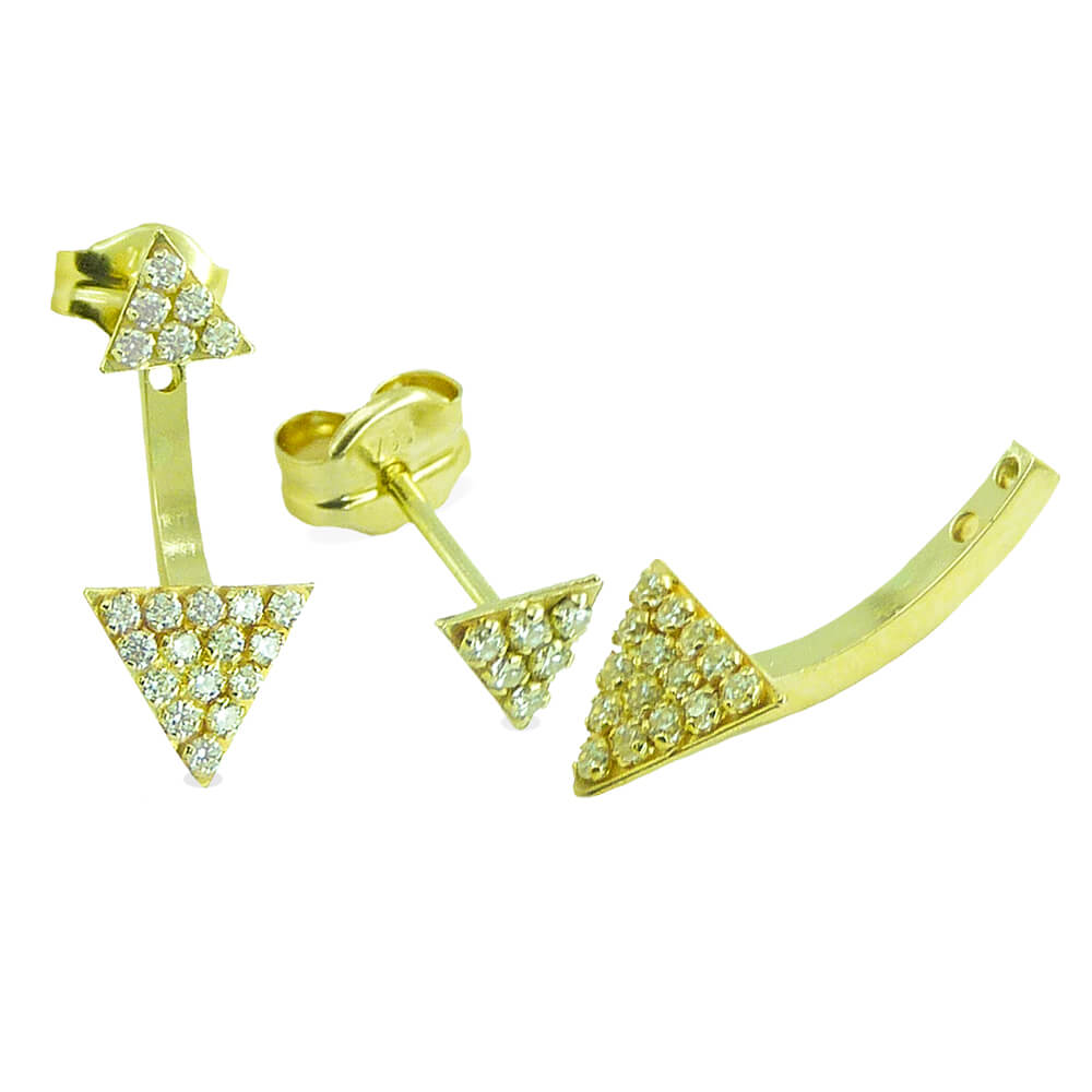 Pendientes doble triangulo desmontable con circonitas oro 18k