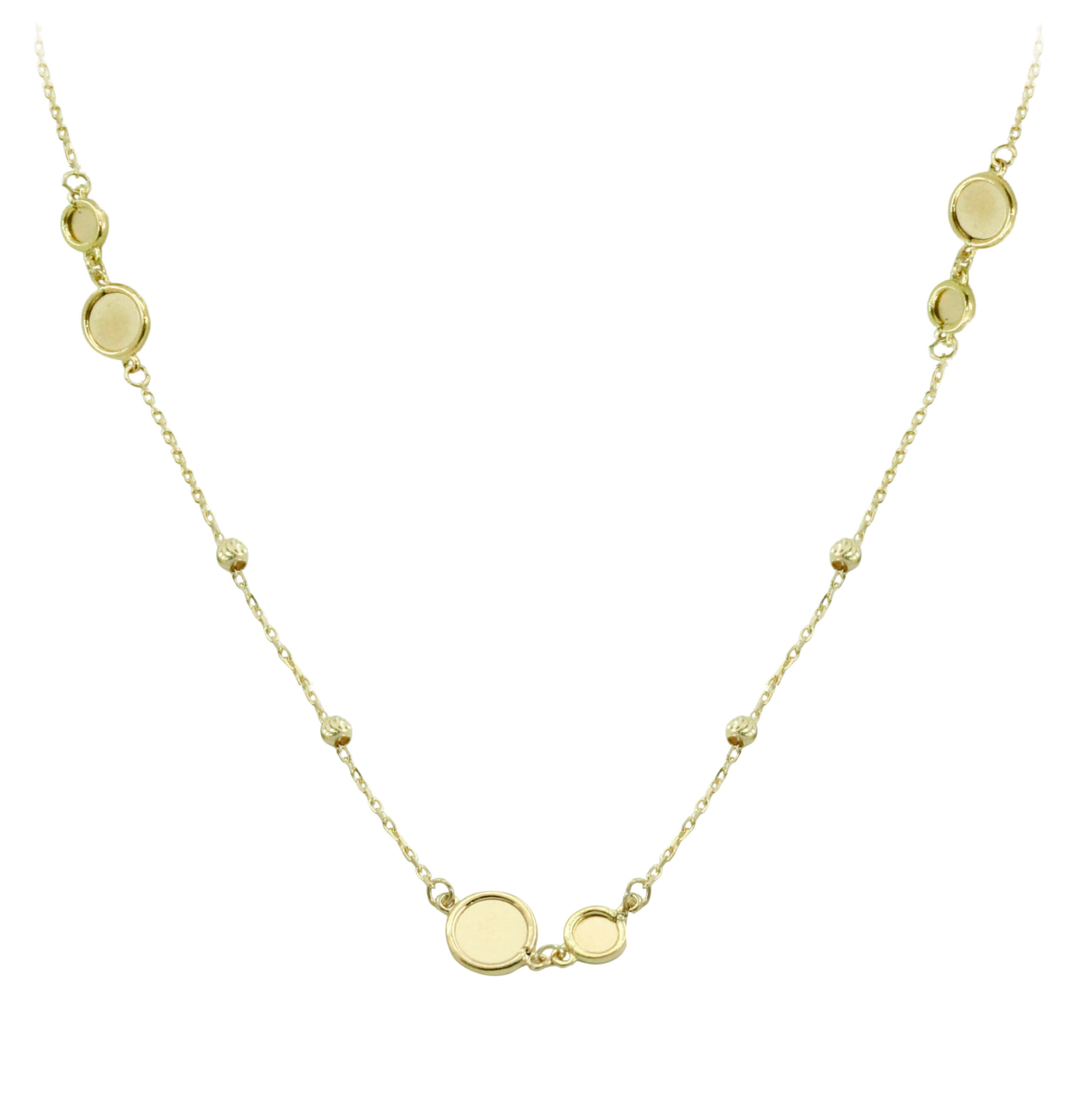 Gargantilla con discos y bolas talladas oro 18k