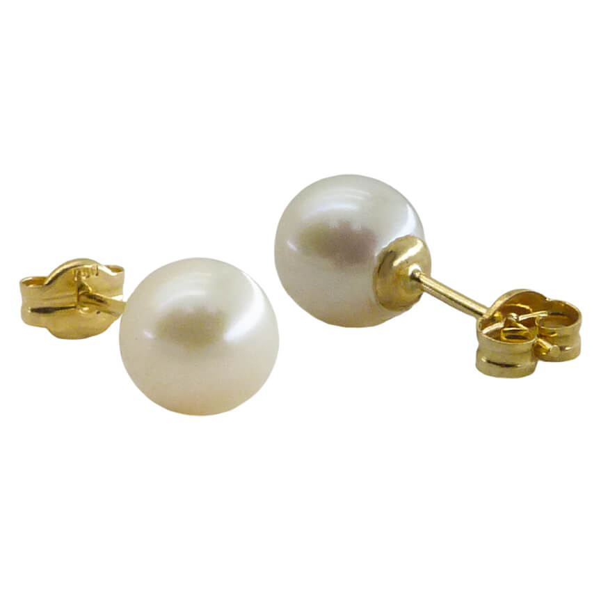 Pendientes perla redonda medida de 7/8mm.oro 18k