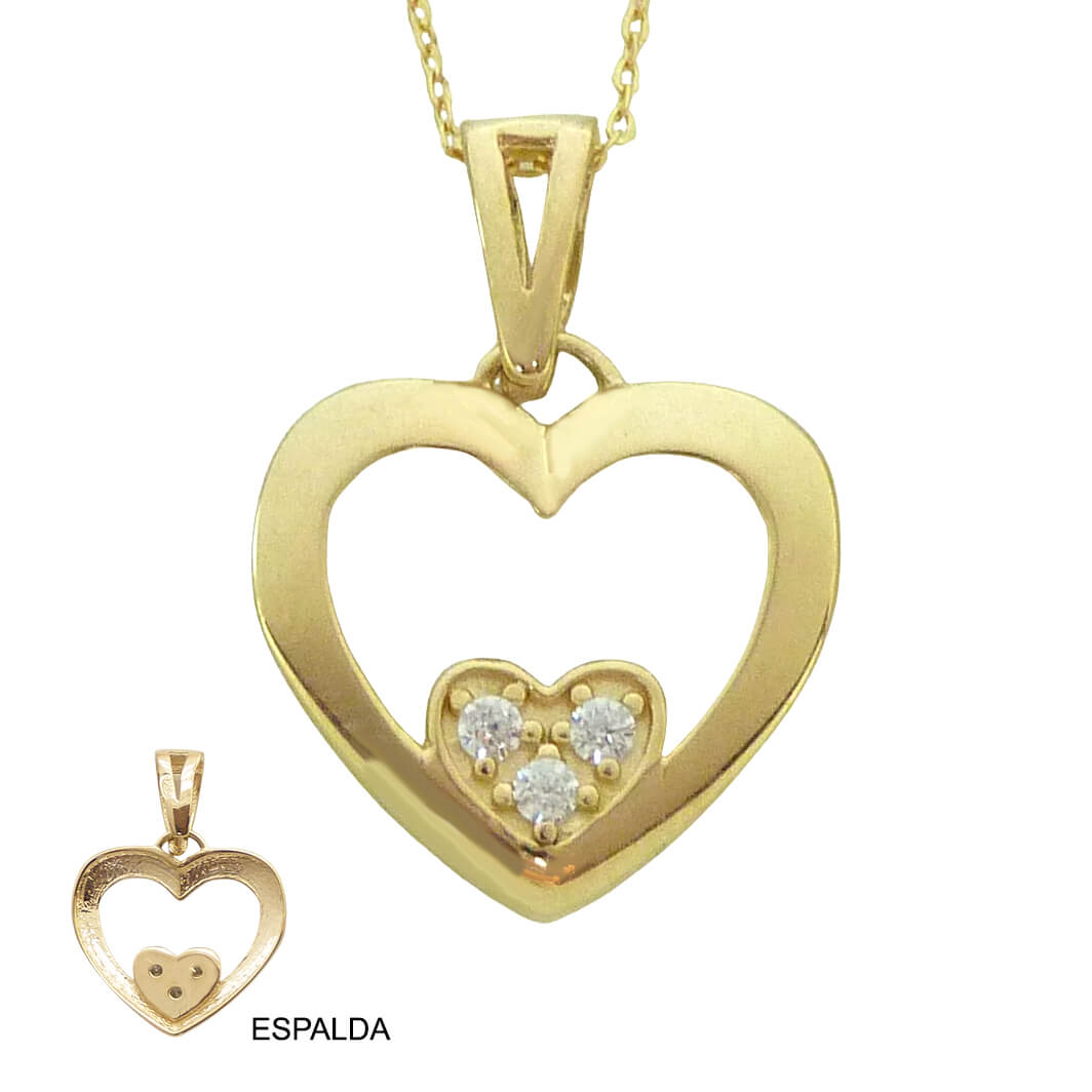 Gargantilla dos corazones brillo y circonitas oro 18k