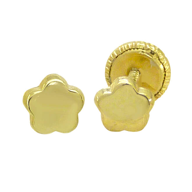 Pendientes con forma de flor lisos mate oro 18k