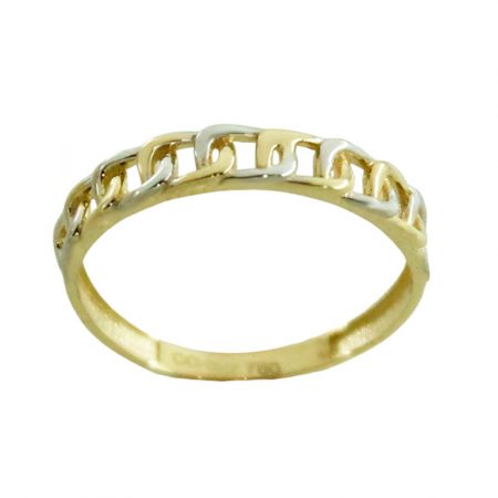Sortija cadena bicolor brillo lisa oro 18k