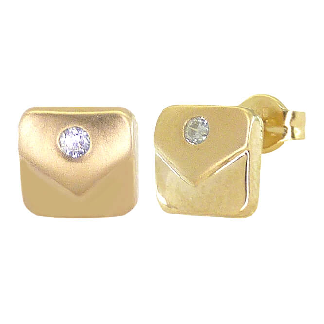 Pendientes cuadrado 8mm. brillo y mate circonita oro 18k