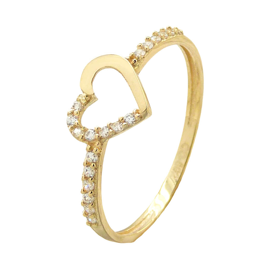 Anillo corazón brillo y circonitas oro 18k