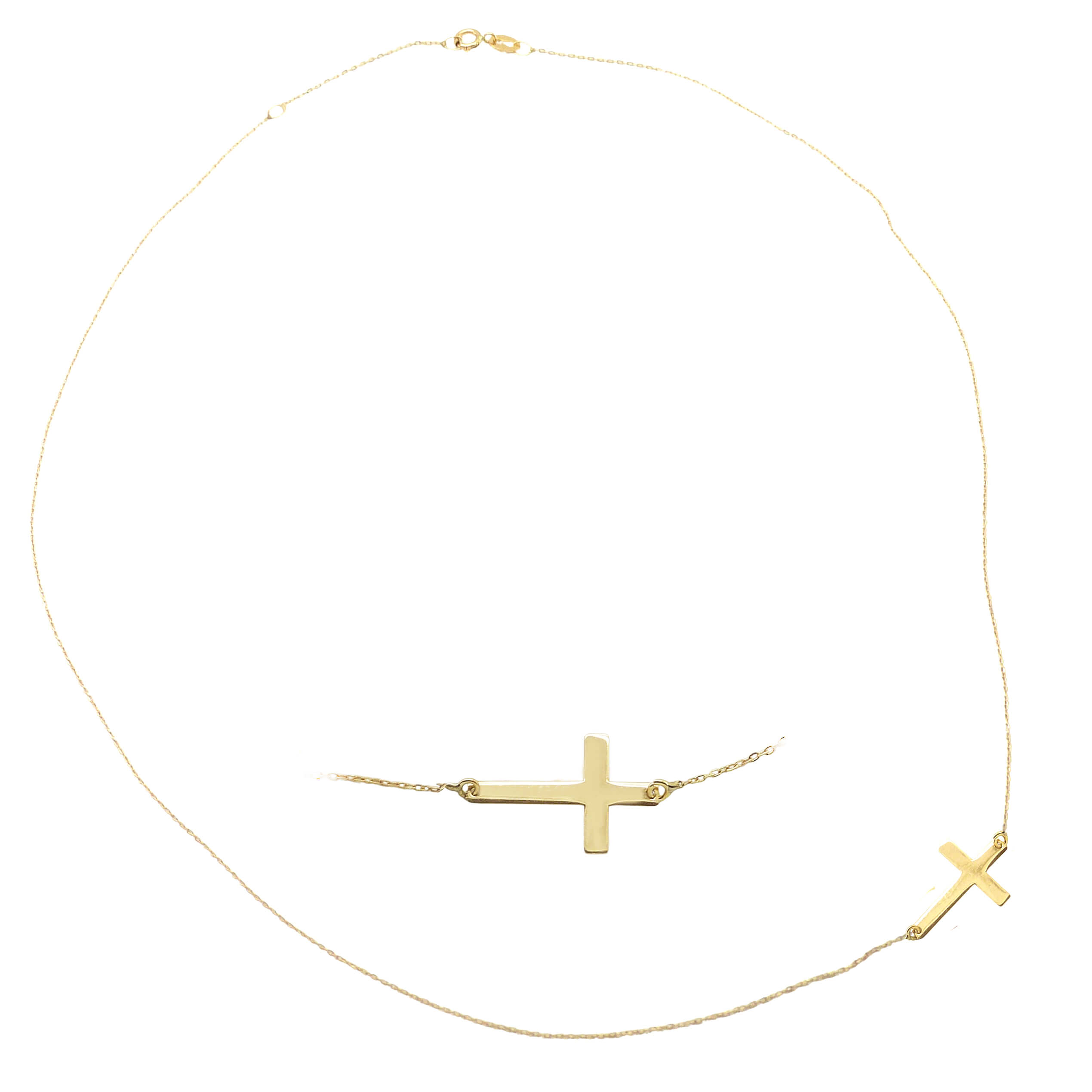 Gargantilla cruz lisa brillo 16x10mm. oro 18k