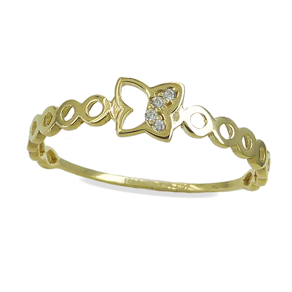 Anillo de circulos con mariposa circonitas oro 18k