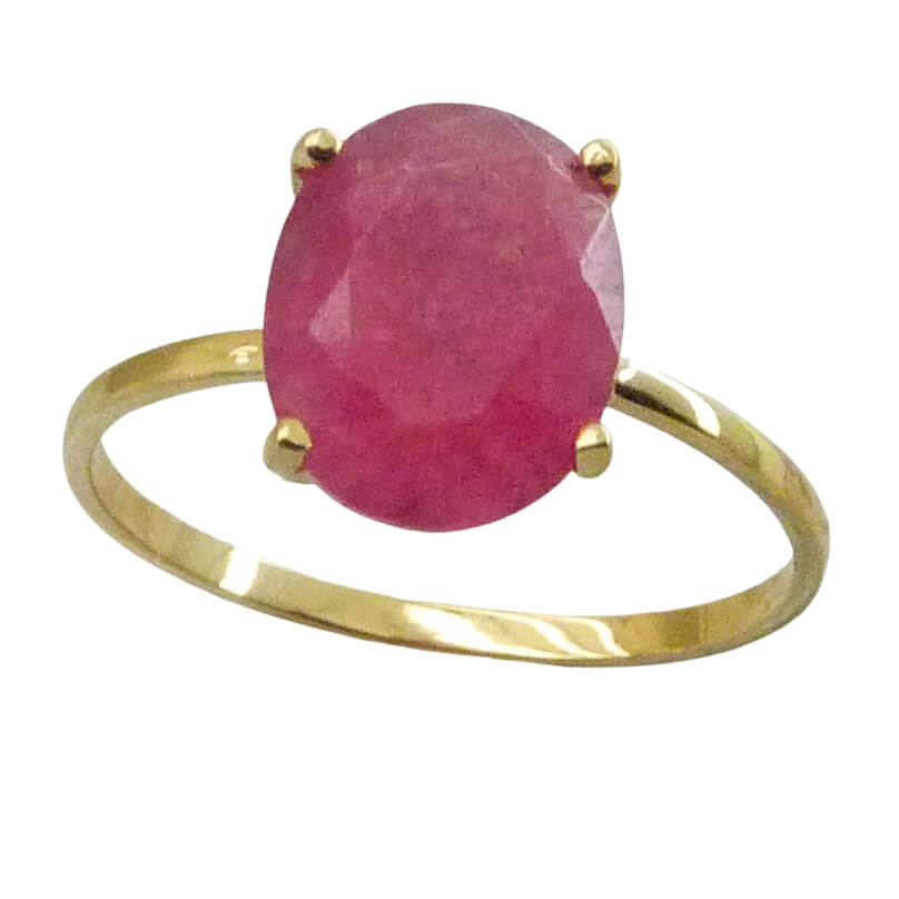 Anillo fino brillo y piedra color rubí oval oro 18k