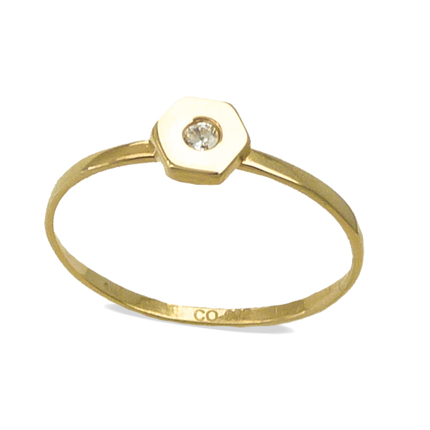Anillo brillo hexagonal circonita oro 18k