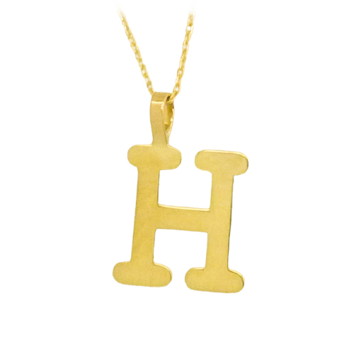Gargantilla letra H lisa brillo oro 18k