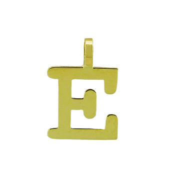 Colgante letra E lisa brillo oro 18k