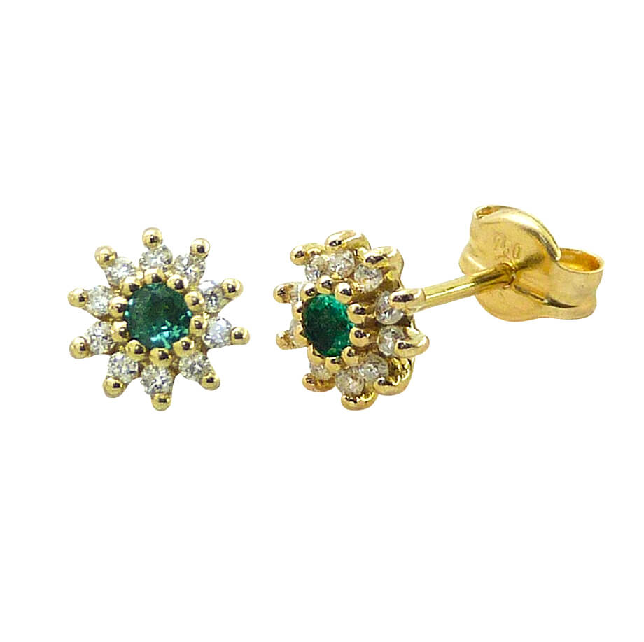Pendientes flor esmeralda y diamantes oro 18k