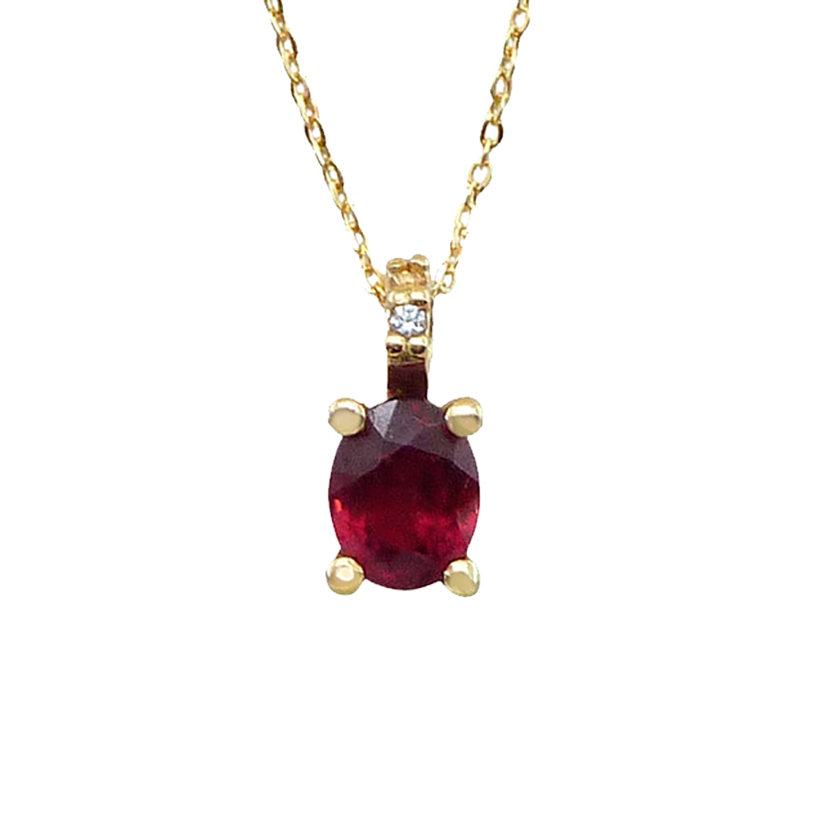 Gargantilla rubí oval 4 garras y diamantes oro 18k