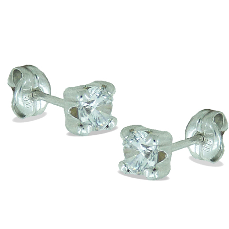 Pendientes 4 garras con circonitas de 4x4mm. oro blanco 18k