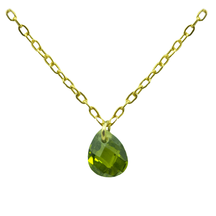 Gargantilla circonita color olivina gota oro 18k
