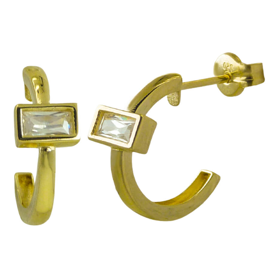 Pendientes aro de 13mm. con circonita baguette de 6x4mm. oro 18k