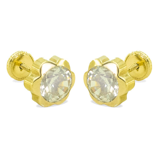 Pendientes circonita bocelada en flor brillo 6mm. oro 18k