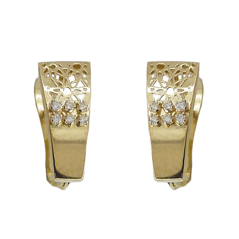 Pendientes comunión brillo con calado y circonitas oro 18k