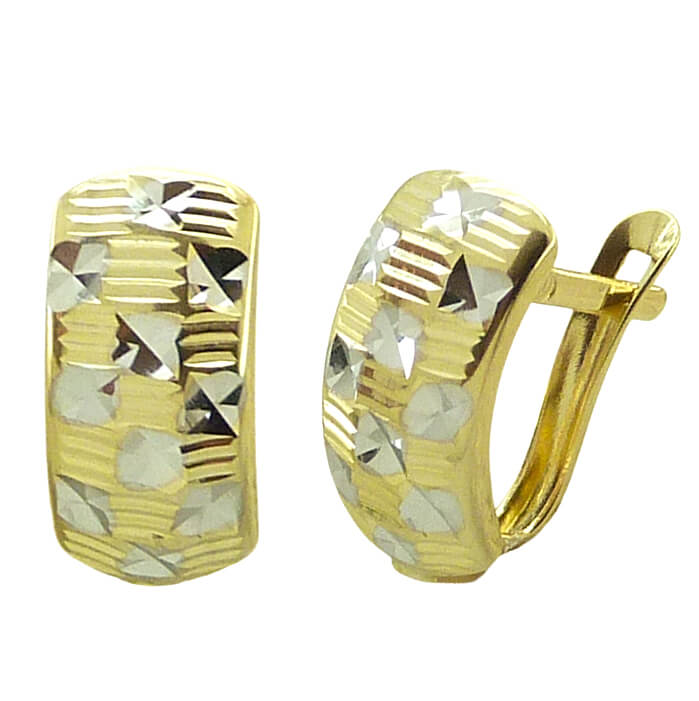 Pendientes medio aro tallado bicolor oro 18k