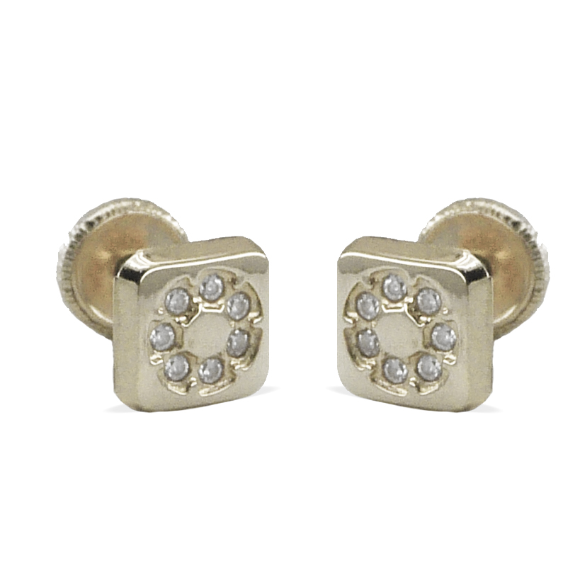 Pendientes cuadrados brillo lisos y circonitas 5'5mm. oro blanco 18k