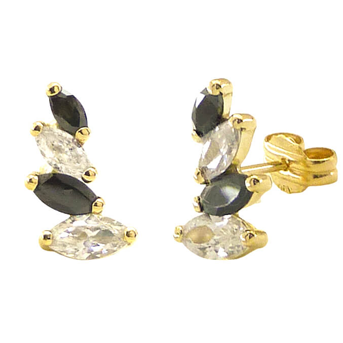 Pendientes escalera circonitas blancas y negras oro 18k