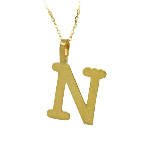 Gargantilla letra N lisa brillo oro 18k
