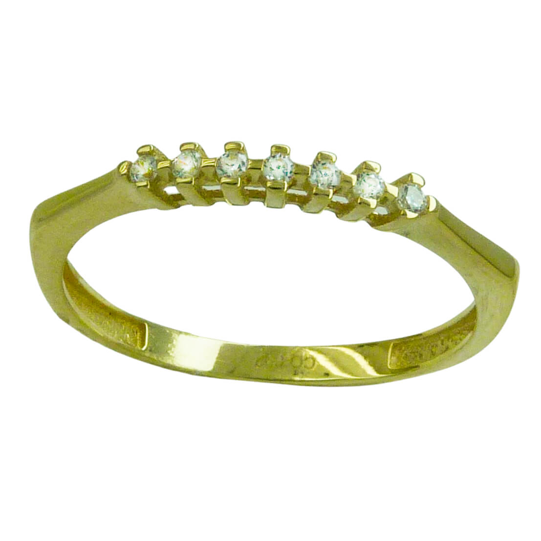 Anillo brillo espejo con 7 circonitas en linea oro 18k