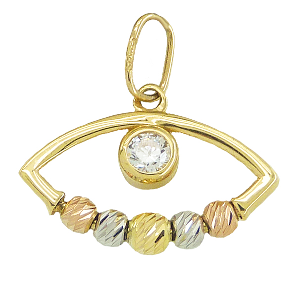Colgante bolas tricolor forma de ojo con circonita oro 18k