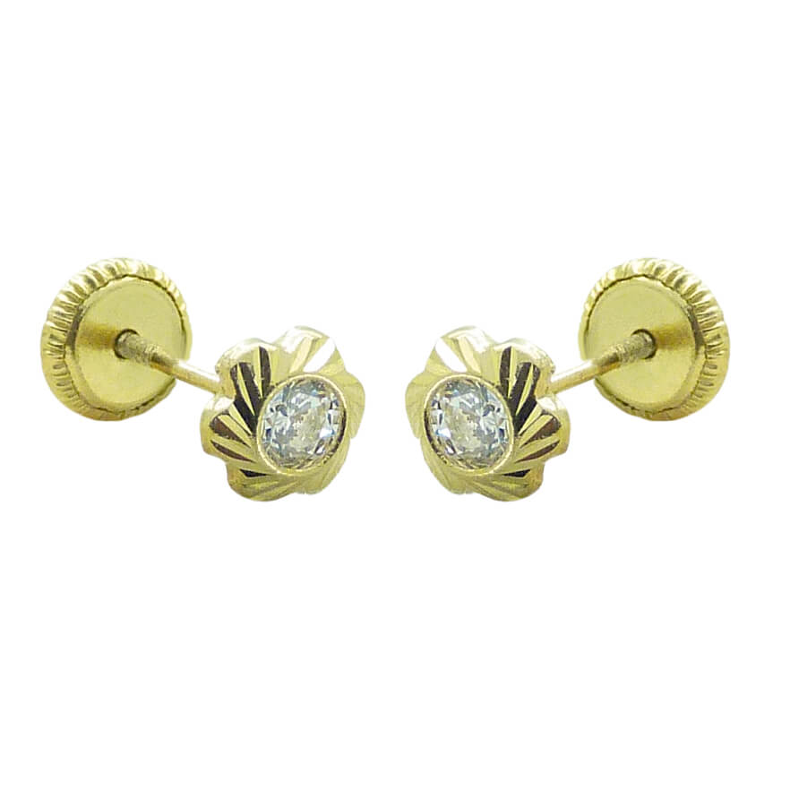 Pendientes flor brillo con circonita oro 18k