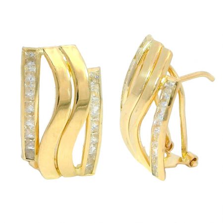 Pendientes bandas onduladas y circonitas talla carré oro 18k