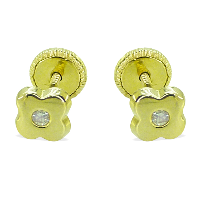 Pendientes flor brillo y circonita 5'5mm. oro 18k