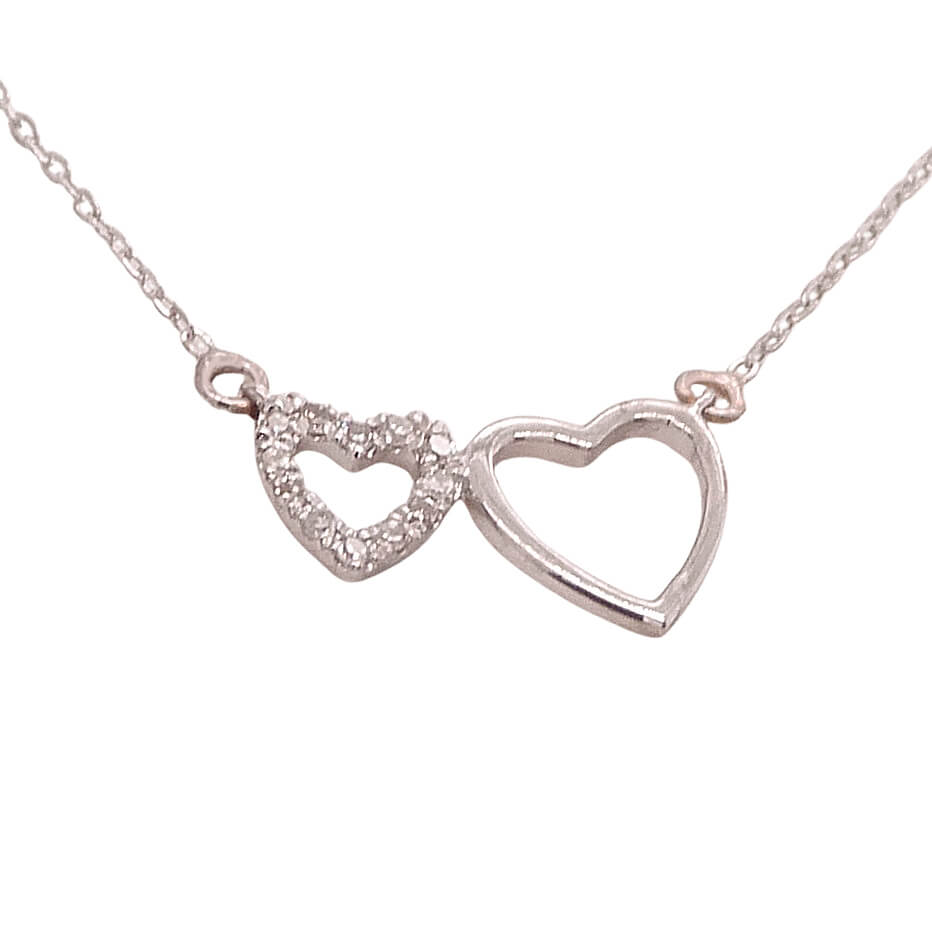 Gargantilla dos corazones brillo diamantes oro 18k