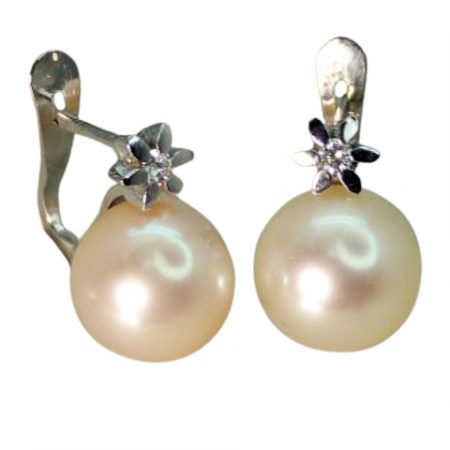 Pendientes perla con diamante oro blanco 18k
