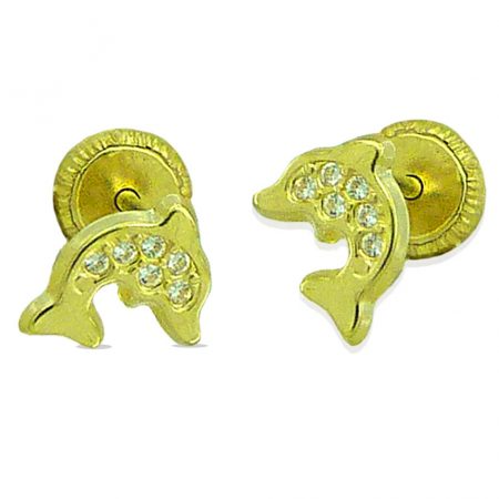 Pendientes delfín con circonitas oro 18k