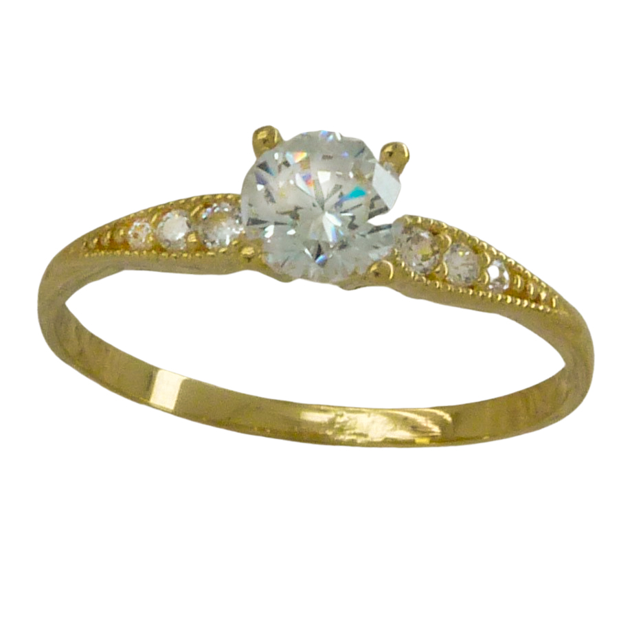Anillo fino brillo garras y circonitas oro 18k