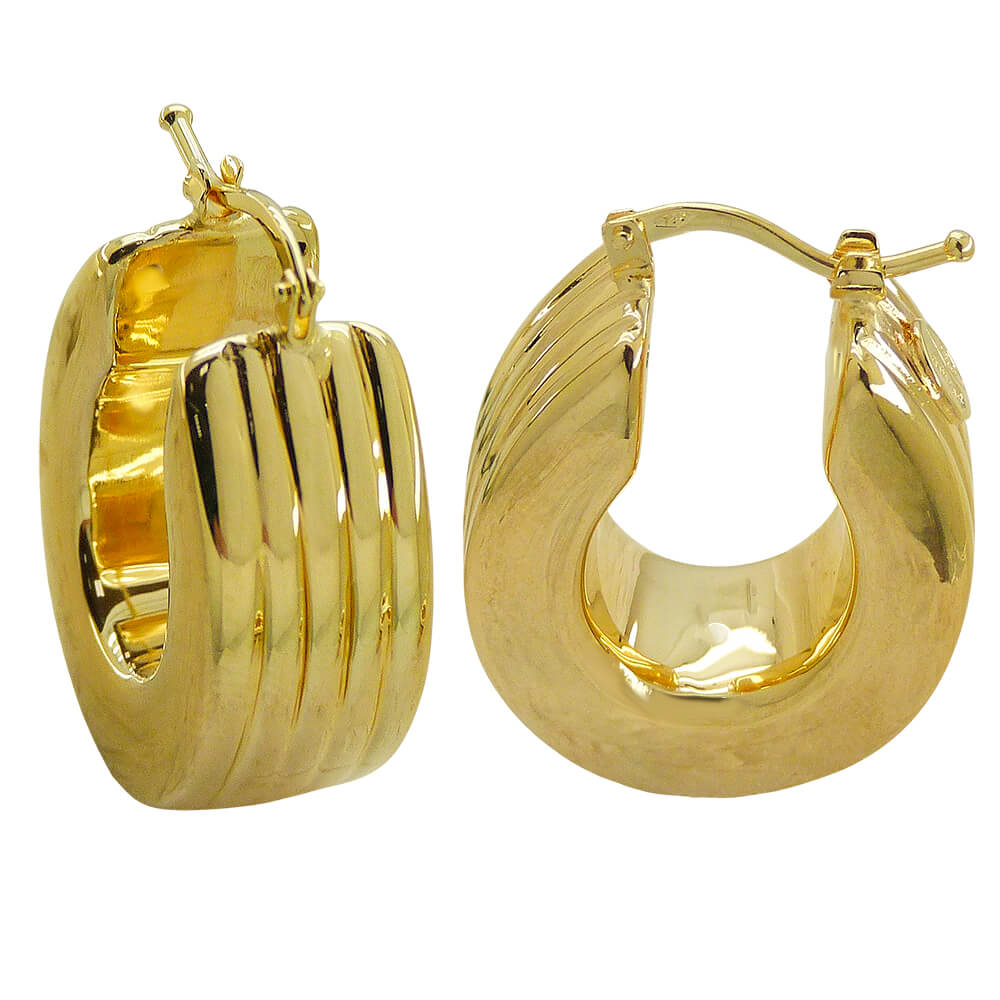 Pendientes aro ancho con bandas talladas 28x10mm. oro 18k