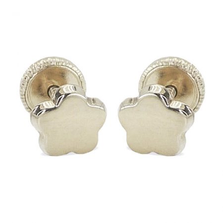 Pendientes con forma de flor en liso mate oro blanco 18k